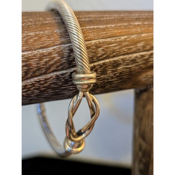 Vintage Mexico Solid Sterling Silver Twisted Rope Cable Love Knot Cuff Bracelet - Picture 1 of 7